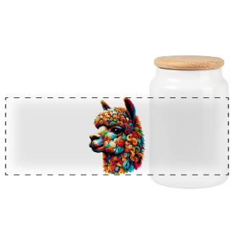 Alpaca - Panoramic Cookie Jar with Wooden Lid - white - Front