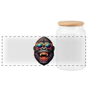 Gorilla - Panorama Keksdose mit Holzdeckel - Weiß - Vorne