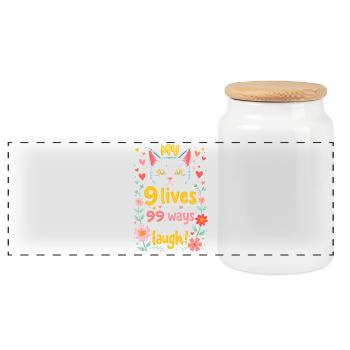 MON CHAT A 9 VIES ET 99 FAÇONS DE ME FAIRE RIRE - Boîte à biscuits avec couvercle en bois - blanc - Devant