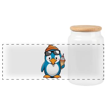 Pingouin décontracté avec glace - Motif drôle d’été - Boîte à biscuits avec couvercle en bois - blanc - Devant
