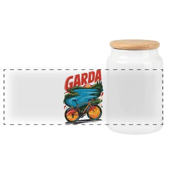 Conception de vélo panoramique du lac de Garde - Boîte à biscuits avec couvercle en bois - blanc - Devant