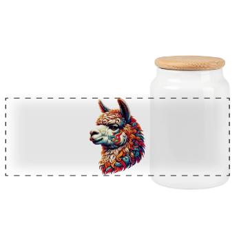 Alpaca - Panoramic Cookie Jar with Wooden Lid - white - Front