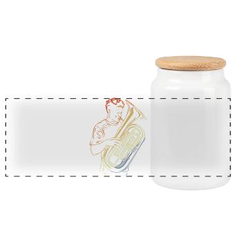 Dessin de tuba Vintage - Boîte à biscuits avec couvercle en bois - blanc - Devant