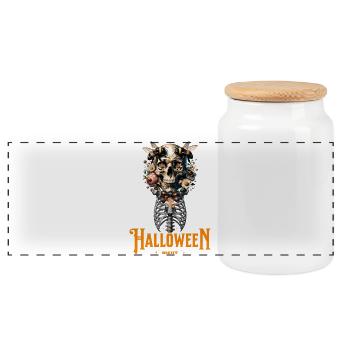 Blumen Totenkopf Halloween Nacht - Panorama Keksdose mit Holzdeckel - Weiß - Vorne