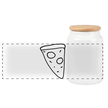 Pizzastück Linienzeichnung - Panorama Keksdose mit Holzdeckel - Weiß - Vorne