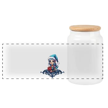 Elfe joyeux - Boîte à biscuits avec couvercle en bois - blanc - Devant