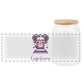 Cute Capricorn Zodiac Astrology Gift - Panoramic Cookie Jar with Wooden Lid - white - Front