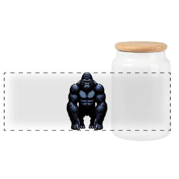 Gorilla - Panoramic Cookie Jar with Wooden Lid - white - Front