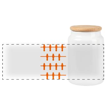Tischfußballer orange - Panorama Keksdose mit Holzdeckel - Weiß - Vorne