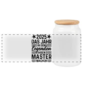 2025 Das Jahr in dem Legenden ihren Master machen - Panorama Keksdose mit Holzdeckel - Weiß - Vorne