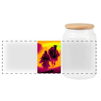 Bedouin in the Desert - Panoramic Cookie Jar with Wooden Lid - white - Front