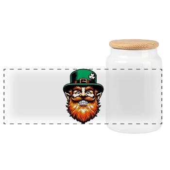 Irish Leprechaun Ireland - Panoramic Cookie Jar with Wooden Lid - white - Front