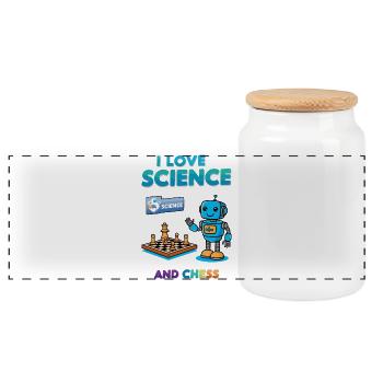 Wissenschaft und Schachspiel - Panorama Keksdose mit Holzdeckel - Weiß - Vorne