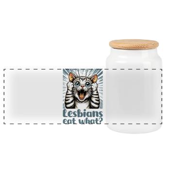 Lesben essen was? Katzen Katze Geschenk - Panorama Keksdose mit Holzdeckel - Weiß - Vorne