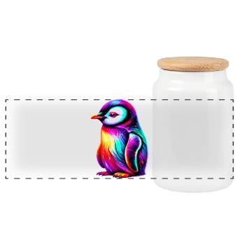 Penguin - Panoramic Cookie Jar with Wooden Lid - white - Front