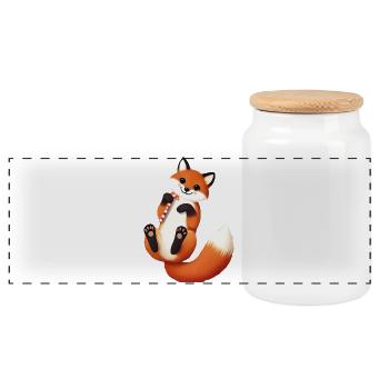 Playful fox with candy cane for Christmas - Panoramic Cookie Jar with Wooden Lid - white - Front