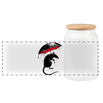 Ratte mit Regenschirm– Mistwetter - Panorama Keksdose mit Holzdeckel - Weiß - Vorne