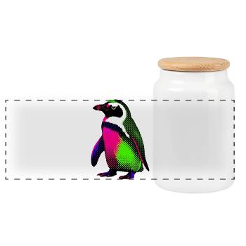 Penguin - Panoramic Cookie Jar with Wooden Lid - white - Front