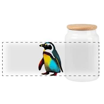 Penguin - Panoramic Cookie Jar with Wooden Lid - white - Front
