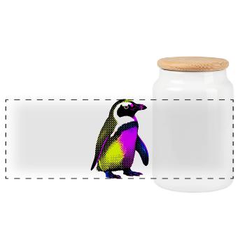 Penguin - Panoramic Cookie Jar with Wooden Lid - white - Front