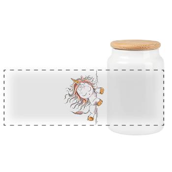 Drolliges Regenbogen Einhorn Fantasy - Panorama Keksdose mit Holzdeckel - Weiß - Vorne