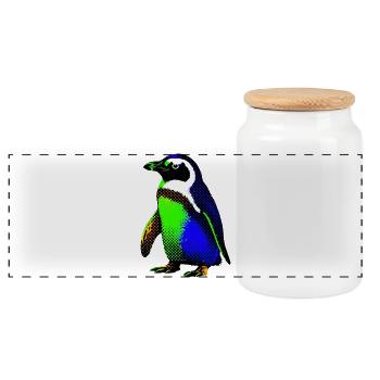 Penguin - Panoramic Cookie Jar with Wooden Lid - white - Front