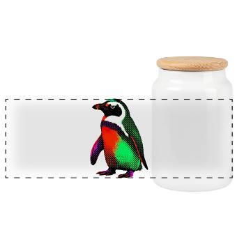 Penguin - Panoramic Cookie Jar with Wooden Lid - white - Front