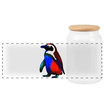 Penguin - Panoramic Cookie Jar with Wooden Lid - white - Front