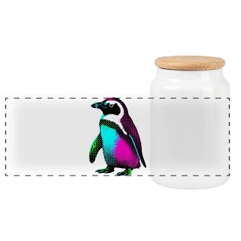 Penguin - Panoramic Cookie Jar with Wooden Lid - white - Front