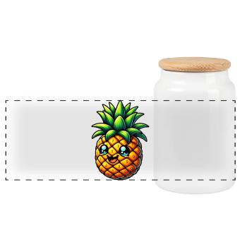 Ananas - Panorama Keksdose mit Holzdeckel - Weiß - Vorne