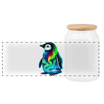 Penguin - Panoramic Cookie Jar with Wooden Lid - white - Front