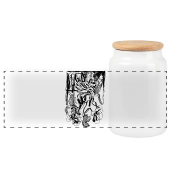 FLOWERS  - Panoramic Cookie Jar with Wooden Lid - white - Front
