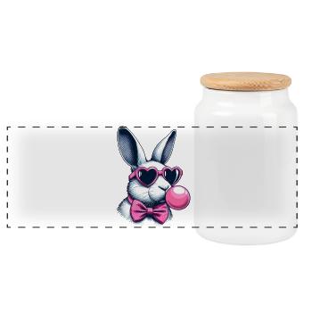 SSW31 Bunny mit Kaugummi - Panorama Keksdose mit Holzdeckel - Weiß - Vorne
