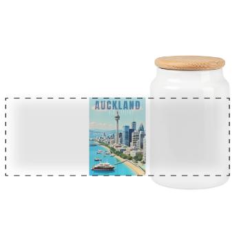 Auckland Skyline - Panoramic Cookie Jar with Wooden Lid - white - Front