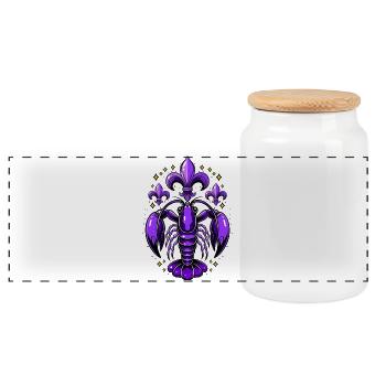 Mardi Gras crawfish with fleur-de-lis design - Panoramic Cookie Jar with Wooden Lid - white - Front