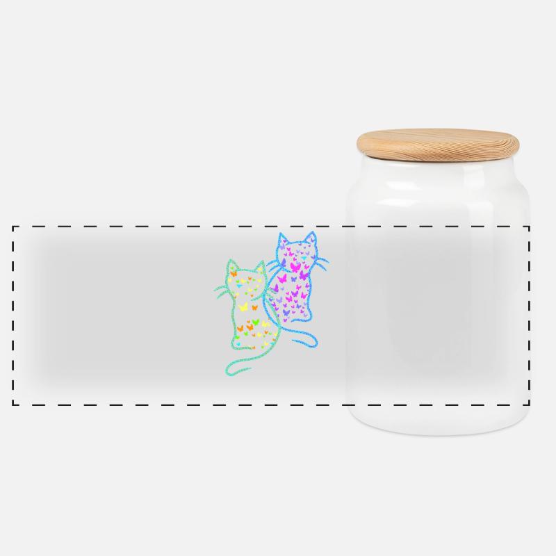 Frühling Sommer Katzen Katze Schmetterlinge - Panorama Keksdose mit Holzdeckel - Weiß