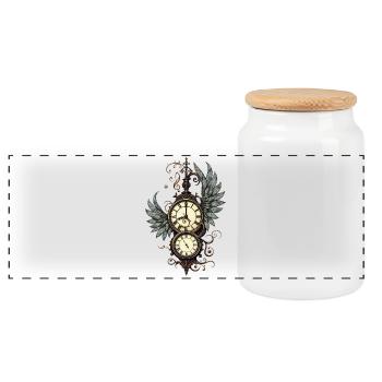 Flowers and mechanics: the magic of the steampunk clock. - Panoramic Cookie Jar with Wooden Lid - white - Front