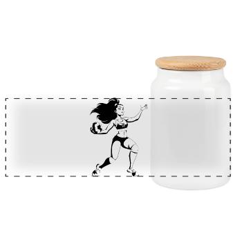 Joueur de volley-ball Cartoon Look - Boîte à biscuits avec couvercle en bois - blanc - Devant