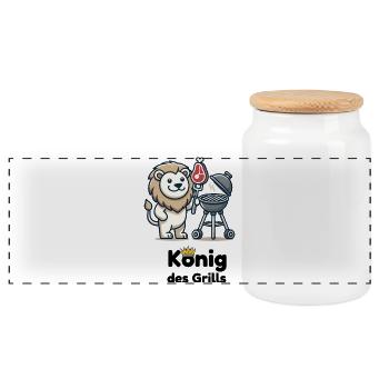 Lion au barbecue avec une couronne - Boîte à biscuits avec couvercle en bois - blanc - Devant