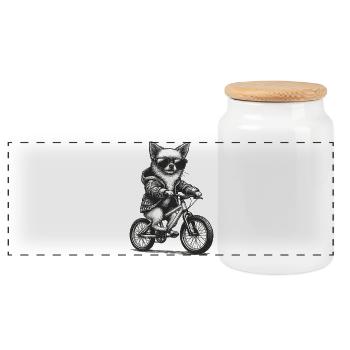 Bicycle Chihuahua Sunglasses Bike Gift - Panoramic Cookie Jar with Wooden Lid - white - Front