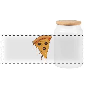 Pizza Stück - Oliven - Panorama Keksdose mit Holzdeckel - Weiß - Vorne