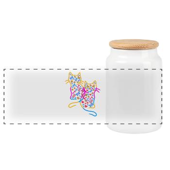 Cat Cats Retro Heart Hearts Vintage - Panoramic Cookie Jar with Wooden Lid - white - Front
