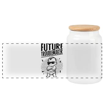 Future Troublemaker Baby Design - Panorama Keksdose mit Holzdeckel - Weiß - Vorne