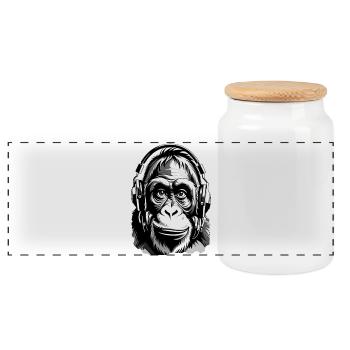 Music Monkey Gorilla with Headphones as a Gift Idea - Panoramic Cookie Jar with Wooden Lid - white - Front