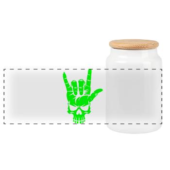 Rock n Roll Totenkopf Hand - Panorama Keksdose mit Holzdeckel - Weiß - Vorne