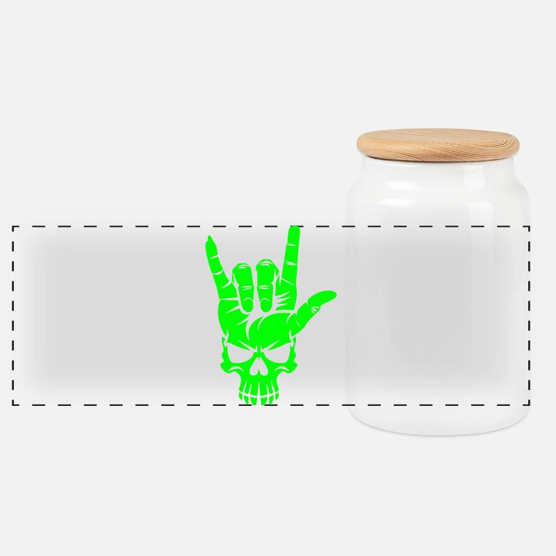Rock n Roll Skull Hand - Panoramic Cookie Jar with Wooden Lid - white