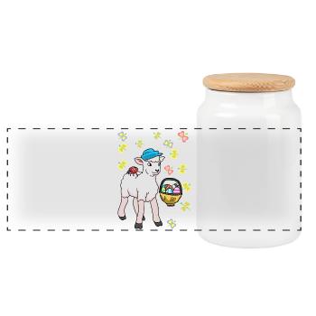 80s Easter Sheep Sheep Easter Eggs Lamb Kids - Panoramic Cookie Jar with Wooden Lid - white - Front
