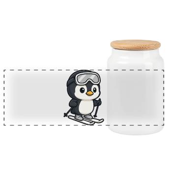 Funny Penguin Skier Winter Fun Winter Sports - Panoramic Cookie Jar with Wooden Lid - white - Front
