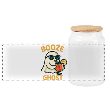 Ghostly Booze Enthusiast with Sunglasses - Panoramic Cookie Jar with Wooden Lid - white - Front