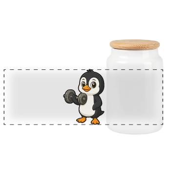 Süßer Pinguin Fitness Hantel Cartoon Workout - Panorama Keksdose mit Holzdeckel - Weiß - Vorne